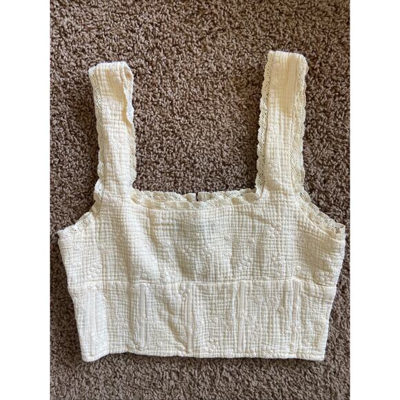 Forever 21 Butter Yellow Floral‎ Flower Lace Crop Top Festival Boho Shirt Small - Picture 8 of 10